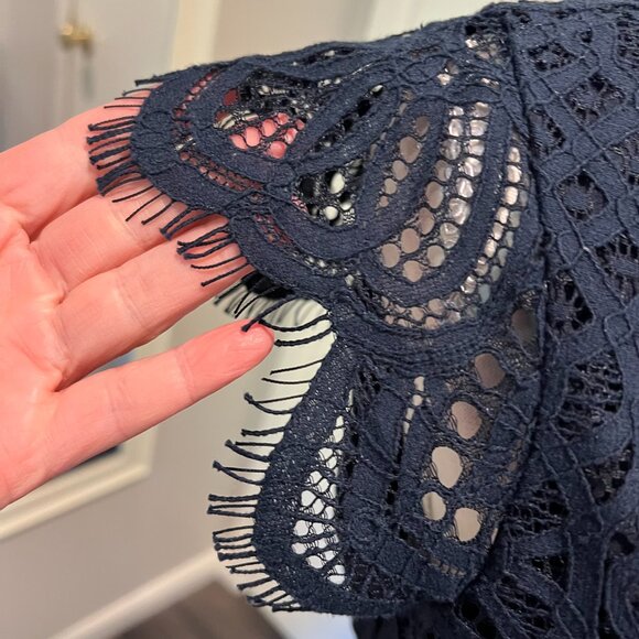 Tommy Hilfiger Navy Blue Lace Cap Sleeve Hi Low Dress, Size 6 - Picture 4 of 16